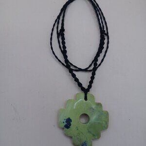 Inca Chakana Necklace | Woven Macramé Thread Natural Stone Andean Spiritual